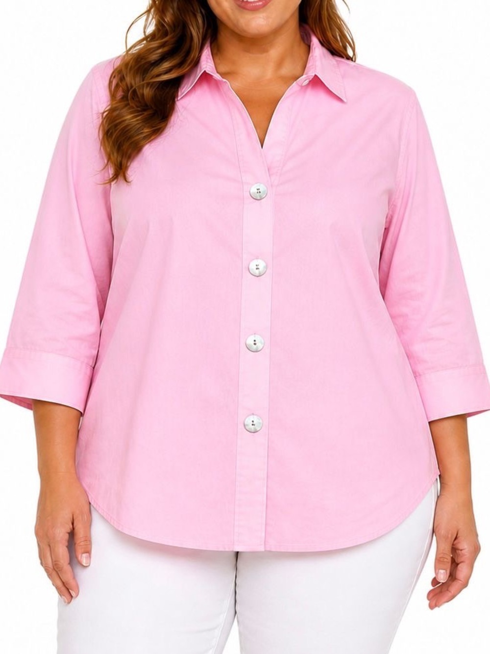 Foxcroft Top Womens 2X 18W Pink Shirt Non Iron 3/4 Sleeve Preppy Minimalist Chic
